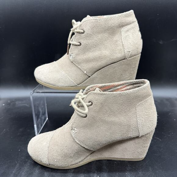 Toms Bootie Womens Size 7 Suede Taupe Wedge Heels Shoes - Picture 2 of 7